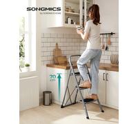 SONGMICS Marchepied 3 Marches Pliable, Escabeau, Verrou de Sécurité, Facile à Ranger, Charge 150 kg Gris et Noir