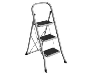 SONGMICS Marchepied 3 Marches Pliable, Escabeau, Verrou de Sécurité, Facile à Ranger, Charge 150 kg, Gris Tourterelle GSL003GY01