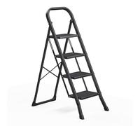 SONGMICS Marchepied 4 Marches Pliable, Escabeau, Charge 150 kg | Verrou de Sécurité, Facile à Ranger, Noir, Collection BRODY GSL004BZ01