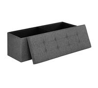 SONGMICS Banc Coffre de Rangement Pouf Pliable Grand pour 3 Personnes Tissu en Lin Gris foncé 110 x 38 x 38 cm LSF77K