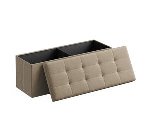 SONGMICS Mazie Collection - Banc de Rangement, Repose-Pieds Pliable de 110 cm, Bout de Lit, Montage Facile, pour Salon, Chambre, Entrée, Marron Camel LSF077R01