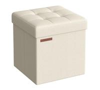 SONGMICS Mazie Collection - Tabouret de Rangement, Repose-Pieds Pliable de 38 cm, Petit Pouf, Montage Facile, pour Salon, Chambre, Entrée, Blanc Crème LSF027W01