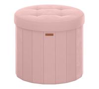 SONGMICS Mazie Collection - Tabouret de Rangement Rond, Repose-Pieds avec Couvercle Amovible, Pliable, Montage Facile, en Tissu Velours, pour Chambre, Salon, Entrée, Rose Bonbon LSF608R01