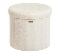 SONGMICS Mazie Collection - Tabouret de Rangement Rond, Repose-Pieds avec Couvercle Amovible, Pliable, Montage Facile, en Tissu Peluche Teddy, pour Chambre, Salon, Entrée, Blanc Crème LSF606W01