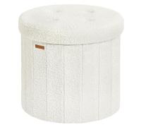 SONGMICS Mazie Collection - Tabouret de Rangement Rond, Repose-Pieds avec Couvercle Amovible, Pliable, Montage Facile, en Tissu Peluche Teddy, pour Chambre, Salon, Entrée, Blanc Crème LSF606W01