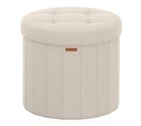 SONGMICS Mazie Collection - Tabouret de Rangement Rond, Repose-Pieds avec Couvercle Amovible, Pliable, Montage Facile, en Tissu Velours, pour Chambre, Salon, Entrée, Beige Capuccino LSF608L01