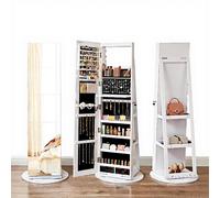 SONGMICS Meuble à bijoux pivotant avec 6 LED, miroir de taille réelle, avec serrure, Blanc/Noir