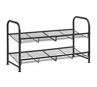 SONGMICS Meuble à Chaussures à 2 Niveaux, Étagère Rangement Empilable, Jusqu'à 8 Paires, en Métal, 68,5 x 27,5 x 37 cm, pour Talons Hauts, Baskets, Pantoufles, dans Entrée, Noir LMR065B01