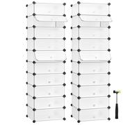 SONGMICS Meuble à Chaussures avec 10 Compartiments Rectangulaires, Lot de 2, pour 20 Paires, Étagère Modulable en Plastique, Boîte à chaussures, avec Porte, Maillet, Rangement, Blanc LPC10W01