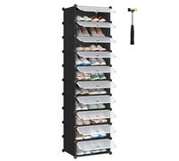 SONGMICS Meuble à Chaussures avec 10 Compartiments Rectangulaires, pour 20 Paires, Étagère Modulable en Plastique, Boîte à Chaussures, avec Porte, Maillet, Rangement, Noir LPC10HV1