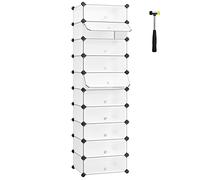 SONGMICS Meuble à Chaussures avec 10 Compartiments Rectangulaires, pour 20 Paires, Étagère Modulable en Plastique, Boîte à chaussures, avec Porte, Maillet, Rangement, Blanc LPC10W