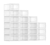 SONGMICS Meuble à Chaussures, Lot de 18, Rangement Chaussures, Pliable, pour Pointure Jusqu’à 44, Transparent et Blanc