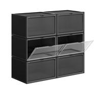 SONGMICS Boîtes à Chaussures, Lot de 6, Coffre de Rangement, Empilable, avec Porte, en Plastique, Pointure jusqu’à 46, 36 x 28 x 22 cm, Noir LSP06CB