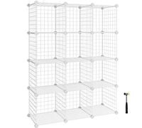 SONGMICS Meuble de Rangement à 12 Cubes, Étagère Modulable en Fil Métallique, avec Supports de Fond, pour Chaussures, Livres, Jouets, Vêtements, Salle de Bain, Salon, 31 x 93 x 123 cm, Blanc LPI34W