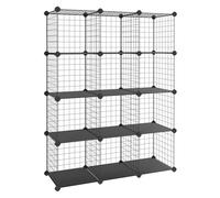 SONGMICS Meuble de Rangement à 12 Cubes, Étagère Modulable en Fil Métallique, avec Supports de Fond, pour Chaussures, Livres, Jouets, Vêtements, Salle de Bain, Salon, 31 x 93 x 123 cm, Noir LPI34H