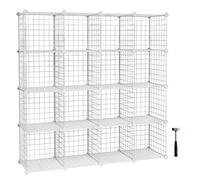 SONGMICS Meuble de Rangement à 16 Cubes, Étagère Modulable en Fil Métallique, avec Supports de Fond, pour Chaussures, Livres, Jouets, Vêtements, Salle de Bain, Salon, 31 x 123 x 123 cm, Blanc LPI44W