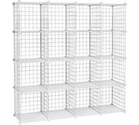 SONGMICS Meuble de Rangement à 16 Cubes, Étagère Modulable en Fil Métallique, avec Supports de Fond, pour Chaussures, Livres, Jouets, Vêtements, Salle de Bain, Salon, 31 x 123 x 123 cm, Blanc LPI44W