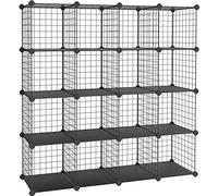 SONGMICS Meuble de Rangement à 16 Cubes, Étagère Modulable en Fil Métallique, avec Supports de Fond, pour Chaussures, Livres, Jouets, Vêtements, Salle de Bain, Salon, 31 x 123 x 123 cm, Noir LPI44H