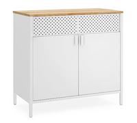 SONGMICS Meuble de Rangement, Buffet, en Métal, Double Porte, Fermeture Magnétique, Cadre en Acier, 40 x 80 x 76 cm, Couleur Boisée et Blanc LSC102W57