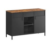 SONGMICS Meuble de Rangement, Buffet, Meuble en Métal, Placard à Double Portes, Fermeture Magnétique, Étagères Réglables, Cadre en Acier, Marron Rustique et Noir Mat LSC204B01