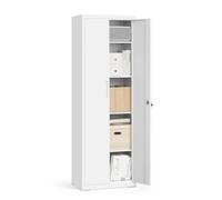 SONGMICS Meuble de Rangement Bureau, en Acier, Placard, 5 Niveaux, 40 x 60 x 180 cm, Doubles Portes, Serrure, Armoire à Outils, Étagères Réglables, pour Garage, Bureau, Blanc Mat OMC014W01