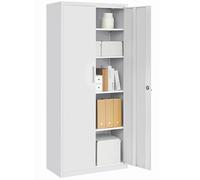 SONGMICS Meuble de Rangement Bureau, en Acier, Placard, 5 Niveaux, 40 x 80 x 180 cm, Doubles Portes, Serrure, Armoire à Outils, Étagères Réglables, pour Garage, Bureau, Gris Mat OMC015G01