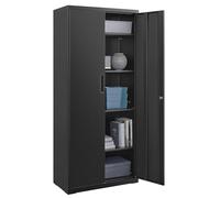 SONGMICS Meuble de Rangement Bureau, en Acier, Placard, 5 Niveaux, 40 x 80 x 180 cm, Doubles Portes, Serrure, Armoire à Outils, Étagères Réglables, pour Garage, Bureau, Noir Mat OMC015B01
