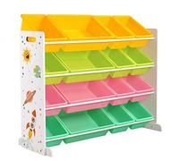 SONGMICS Meuble de Rangement Enfant, Organisateur Jouets 4 Niveaux, Étagère avec 16 Bacs en Plastique, pour Chambre d'enfant, Salle de Jeux, Salon, Jaune, Vert Citron, Rose, Vert Menthe GKR070W01