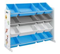SONGMICS Meuble de Rangement Enfant, Organisateur Jouets 4 Niveaux, Étagère avec 16 Bacs en Plastique, pour Chambre d'enfant, Salle de Jeux, Salon, Blanc, Bleu et Gris GKR070W03