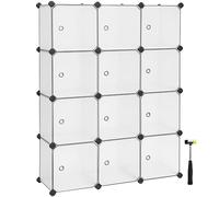 SONGMICS Meuble de Rangement Modulable, 12 Cubes, Étagère en Plastique, avec Portes, pour Vêtements, Chaussures, Livres, Assemblage Facile, Blanc LPC342W01
