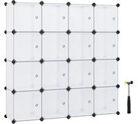 SONGMICS Étagère de Rangement avec 16 Casiers Armoire Plastique avec Porte modulable Meuble casier Cube etageres Cubes Blanc LPC44BS