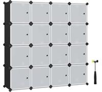 Meuble De Rangement Modulable, 16 Compartiments, Étagère En Plastique, Avec Portes, Noir Noir