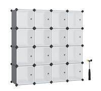 SONGMICS Meuble de Rangement Modulable, 16 Compartiments, Étagère en Plastique, avec Portes, pour Vêtements, Chaussures, Jouets, Livres, Assemblage Facile, Gris LPC443G01
