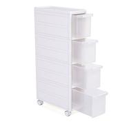 SONGMICS Meuble de Rangement sur roulettes Étagère d’appoint 4 étages Plastique PP Blanc Dimensions 18 x 46 x 84,5 cm (Largeur x Profondeur x Hauteur) KFR05W
