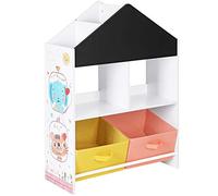SONGMICS Meuble Enfant, Organisateur Jouets et Livres, Étagère de Rangement avec Tableau Noir, avec boîtes, étagères, pour Chambre d'enfant, Salle de Jeux, Blanc, Noir, Orange et Jaune GKR320W01