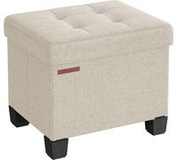 SONGMICS Meuble petit pouf de rangement pliable de 32 x 40 cm, ottoman avec rangement pouvant accueillir jusqu'à 300 kg, pour salon, chambre à coucher, dortoir, blanc crème LSF012W11
