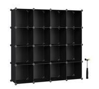 SONGMICS Meuble Rangement 16 Cubes, Organisateur Modulable, Étagère en Plastique, Séparateur de Placard, Rangement Chaussures, pour Chambre, Bureau, 31 x 153 x 153 cm, Noir LPC44BK