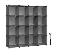 SONGMICS Meuble Rangement 16 Cubes, Organisateur Modulable, Étagère en Plastique, Séparateur de Placard, Rangement Chaussures, pour Chambre, Bureau, 31 x 153 x 153 cm, Gris LPC442G01