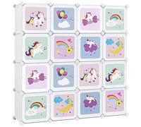 SONGMICS Meuble Rangement Enfant 16 Cubes, Armoire Modulable avec Portes, Étagère en Plastique, pour Jouets, Vêtements, Chaussures, Sacs d'École, 123 x 31 x 123 cm, Blanc LPC906W01