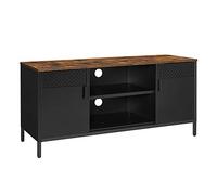 SONGMICS Meuble TV, pour Téléviseur Jusqu’à 55 Pouces, avec Portes | 3 Étagères Réglables, pour Salon, Chambre, Marron Rustique et Noir, Collection BRAVON LTS103B01
