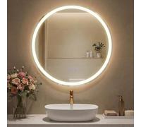 SONGMICS Miroir de Salle de Bain avec Éclairage, Miroir Mural Rond, Anti-buée, Température et Luminosité Réglables, pour Coiffeuse, Chambre, 61 cm, Blanc Nuage LWM211WC02