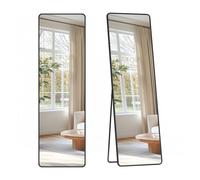 SONGMICS Miroir Intégral, 150 x 40 cm, Miroir Rectangulaire sur Pied, à Poser au Sol, Cadre en Alliage d'Aluminium, Verre Trempé, pour Chambre, Salon, Dressing, Noir d'encre