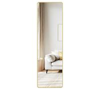 SONGMICS Miroir Intégral, 150 x 40 cm, Miroir Rectangulaire sur Pied, à Poser au Sol, Cadre en Alliage d’Aluminium, Verre Trempé, pour Chambre, Salon, Dressing, Doré Clair LFM034AB01