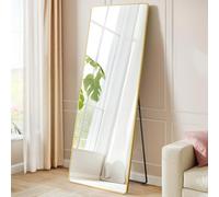 SONGMICS Miroir Intégral, 160 x 50 cm, Miroir Rectangulaire sur Pied, à Poser au Sol, Cadre en Alliage d’Aluminium, Verre Trempé, pour Chambre, Salon, Dressing, Doré Clair LFM030A01