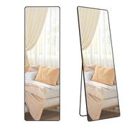 SONGMICS Miroir Intégral, 160 x 50 cm, Miroir Rectangulaire sur Pied, Cadre en Alliage d’Aluminium, Verre Trempé, Noir d'Encre