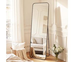 SONGMICS Miroir Intégral, 165 x 50 cm, Miroir Rectangulaire sur Pied, à Poser au Sol, Cadre en Alliage d’Aluminium, Verre Trempé, pour Chambre, Salon, Dressing, Noir d’Encre LFM030B01