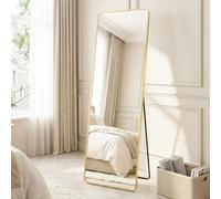 SONGMICS Miroir Intégral, Cadre en Alliage d’Aluminium, 150 x 40 cm | Miroir Rectangulaire sur Pied, Poser au Sol, Verre Trempé, Coins Arrondis, Doré Clair, Collection BERIT LFM034AB01