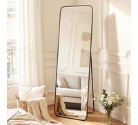 SONGMICS Miroir Intégral, Cadre en Alliage d’Aluminium, 160 x 50 cm | Miroir Rectangulaire sur Pied, Poser au Sol, Verre Trempé, Coins Arrondis, Noir Mat, Collection BERIT LFM030B01