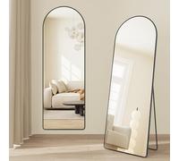 SONGMICS Miroir Intégral, Miroir Arqué sur Pied, à Poser au Sol, Cadre en Alliage d’Aluminium, Verre Trempé, pour Chambre, Salon, Dressing, Coins Arrondis, 160 x 50 cm, Noir d'encre LFM051BD01