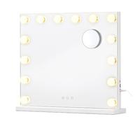 SONGMICS Miroir Maquillage Lumineux pour Coiffeuse, 14 Ampoules LED, Grossissant x10, 3 Couleurs, Tactile, Port USB, de Table, Mural, 44 x 50 x 5,7 cm, Blanc Mat, Collection Berit LWM227WC02